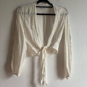 Reiss Sz 0 Romantic Feminine White Embroidered Tie Front Floral Blouse